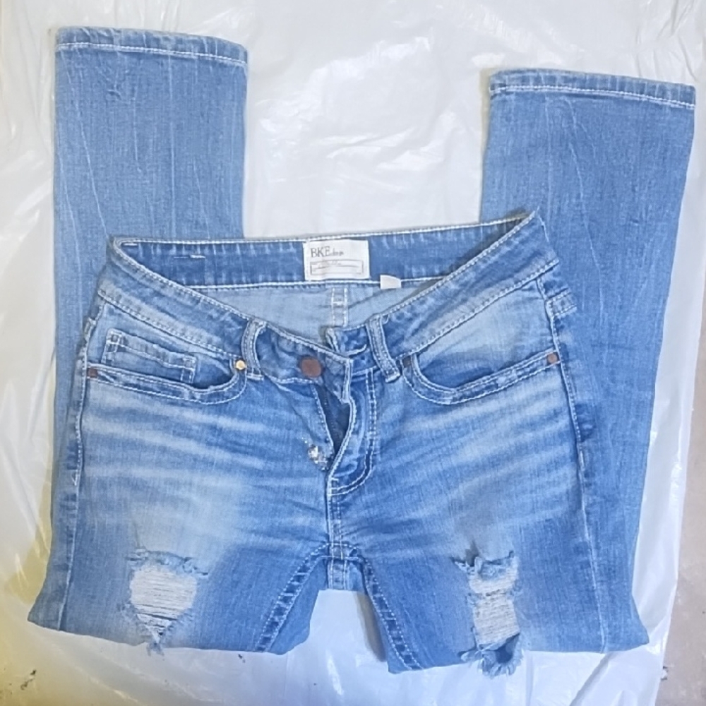 BKE Blue Distressed Denim Capri Jeans
